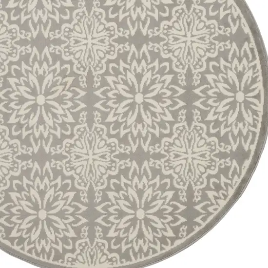 8' Gray Round Floral Power Loom Area Rug Photo 3