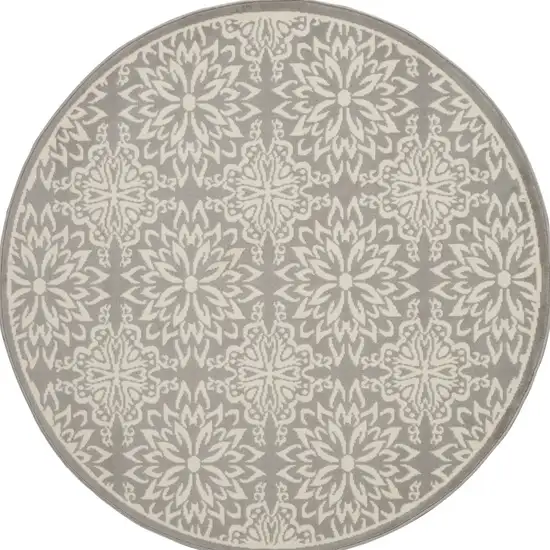 8' Gray Round Floral Power Loom Area Rug Photo 4