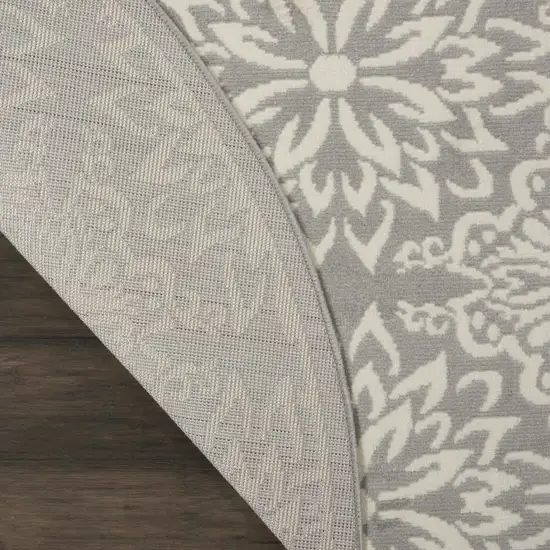 8' Gray Round Floral Power Loom Area Rug Photo 4