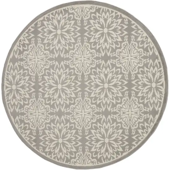 8' Gray Round Floral Power Loom Area Rug Photo 1