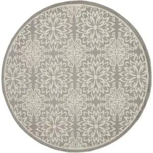 Photo of 8' Gray Round Floral Power Loom Area Rug