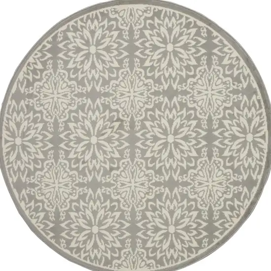 5' Gray Round Floral Power Loom Area Rug Photo 4