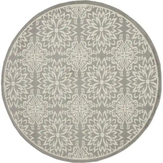 5' Gray Round Floral Power Loom Area Rug Photo 6