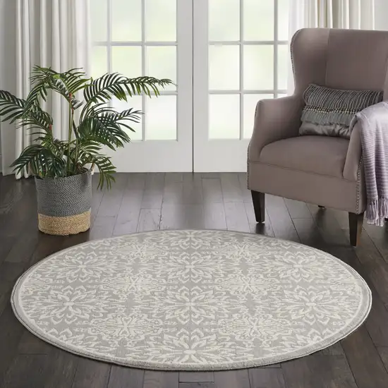 5' Gray Round Floral Power Loom Area Rug Photo 1