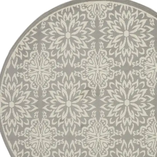 5' Gray Round Floral Power Loom Area Rug Photo 3