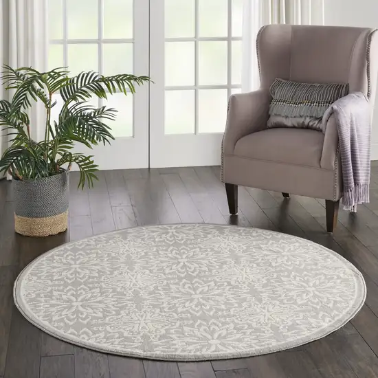 5' Gray Round Floral Power Loom Area Rug Photo 3