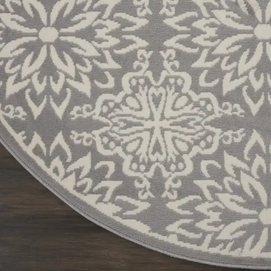 5' Gray Round Floral Power Loom Area Rug Photo 8