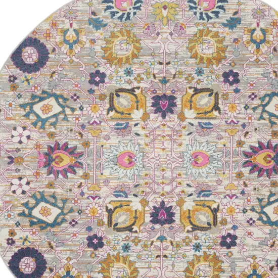 8' Gray Round Floral Power Loom Area Rug Photo 7