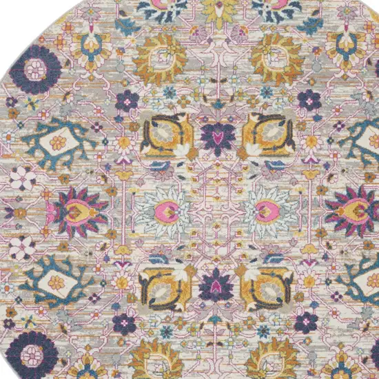 5' Gray Round Floral Power Loom Area Rug Photo 8