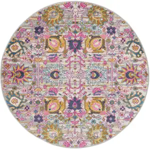 Photo of 4' Gray Round Floral Power Loom Area Rug