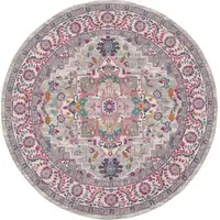 Photo of 8' Gray Round Floral Power Loom Area Rug