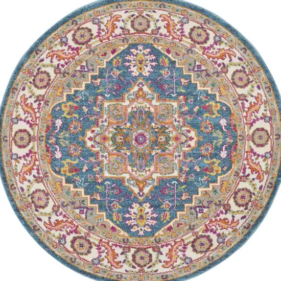 5' Gray Round Floral Power Loom Area Rug Photo 8