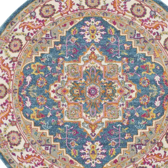 5' Gray Round Floral Power Loom Area Rug Photo 7