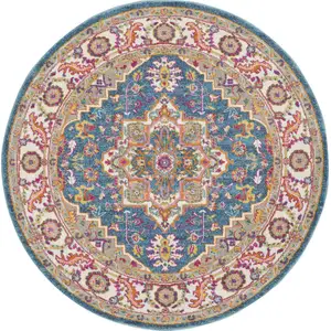 Photo of 5' Gray Round Floral Power Loom Area Rug