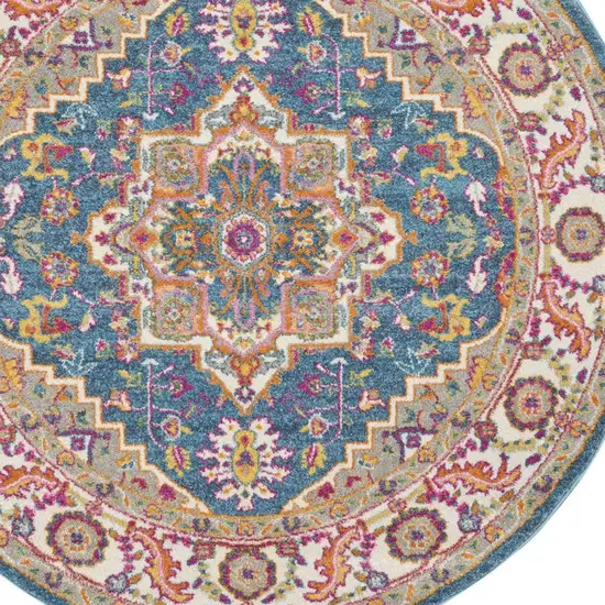 4' Gray Round Floral Power Loom Area Rug Photo 7