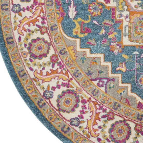 8' Gray Round Floral Power Loom Area Rug Photo 7