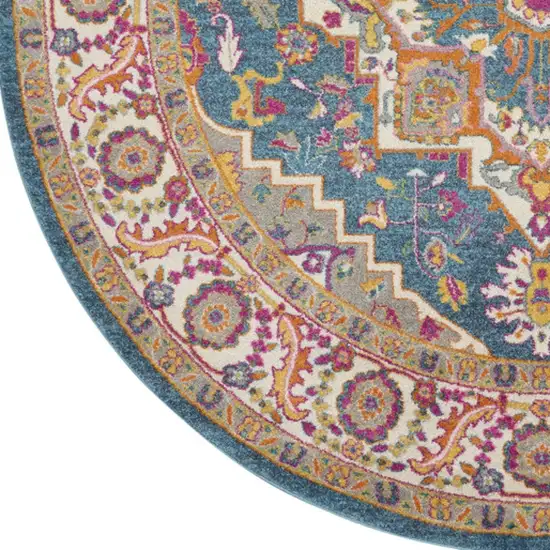 8' Gray Round Floral Power Loom Area Rug Photo 8