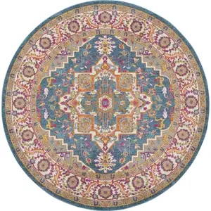 Photo of 8' Gray Round Floral Power Loom Area Rug