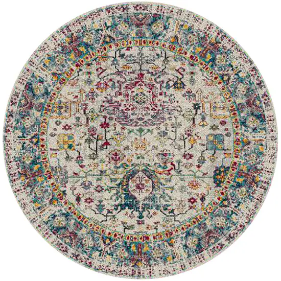 7' Gray Round Floral Power Loom Area Rug Photo 1