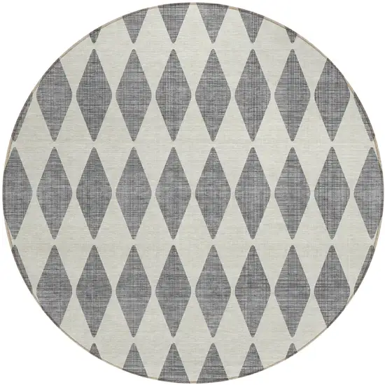 8' Gray Round Geometric Washable Indoor Outdoor Area Rug Photo 2