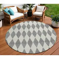 Photo of 8' Gray Round Geometric Washable Indoor Outdoor Area Rug