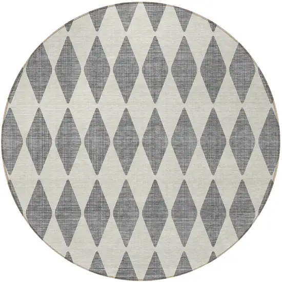 8' Gray Round Geometric Washable Indoor Outdoor Area Rug Photo 5