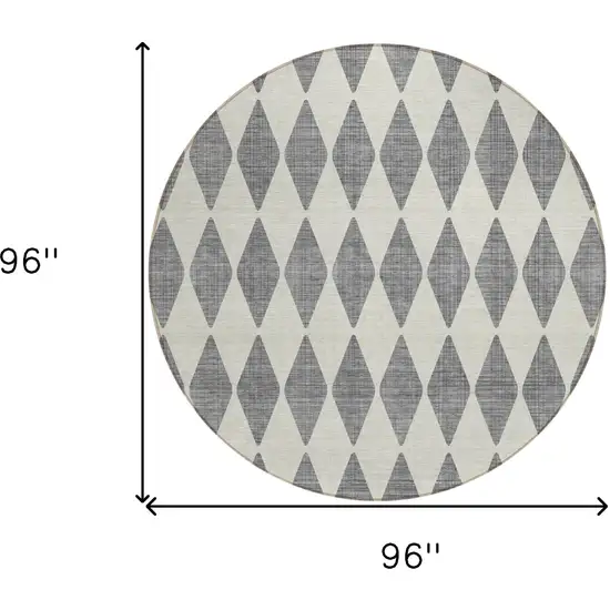 8' Gray Round Geometric Washable Indoor Outdoor Area Rug Photo 3