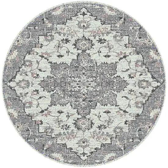 7' Gray Round Medallion Power Loom Area Rug Photo 1