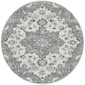 Photo of 7' Gray Round Medallion Power Loom Area Rug