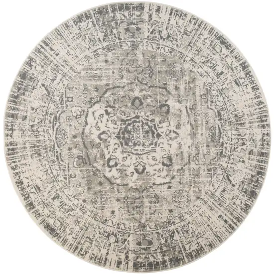 8' Gray Round Medallion Power Loom Area Rug Photo 1