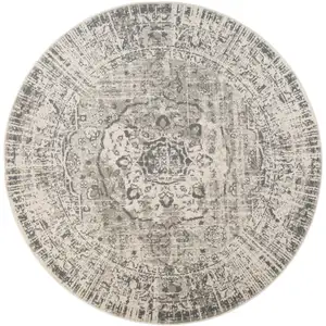 Photo of 8' Gray Round Medallion Power Loom Area Rug