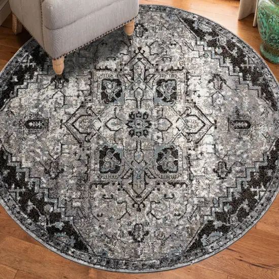 6' Gray Round Medallion Power Loom Area Rug Photo 5