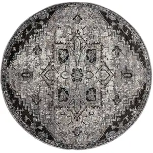 Photo of 6' Gray Round Medallion Power Loom Area Rug