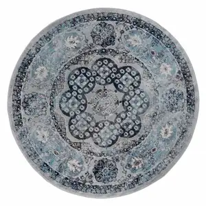 Photo of 6' Gray Round Medallion Power Loom Area Rug