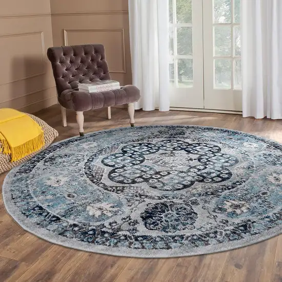 6' Gray Round Medallion Power Loom Area Rug Photo 4