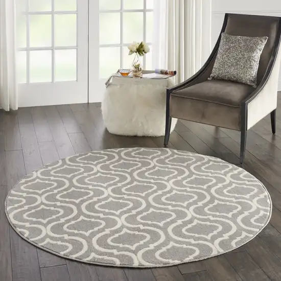 5' Gray Round Moroccan Power Loom Area Rug Photo 4