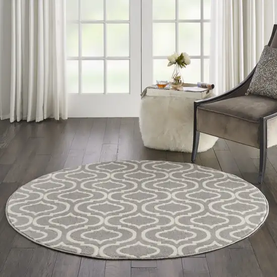 5' Gray Round Moroccan Power Loom Area Rug Photo 3