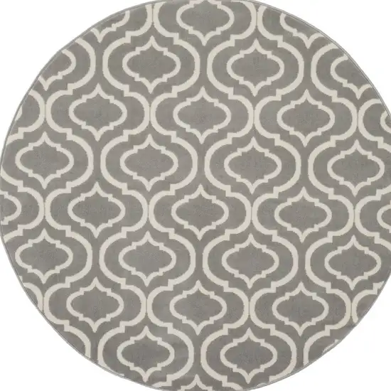 5' Gray Round Moroccan Power Loom Area Rug Photo 4