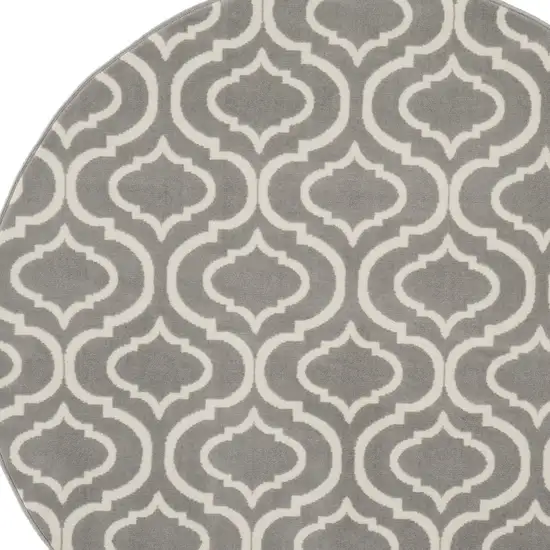 5' Gray Round Moroccan Power Loom Area Rug Photo 3