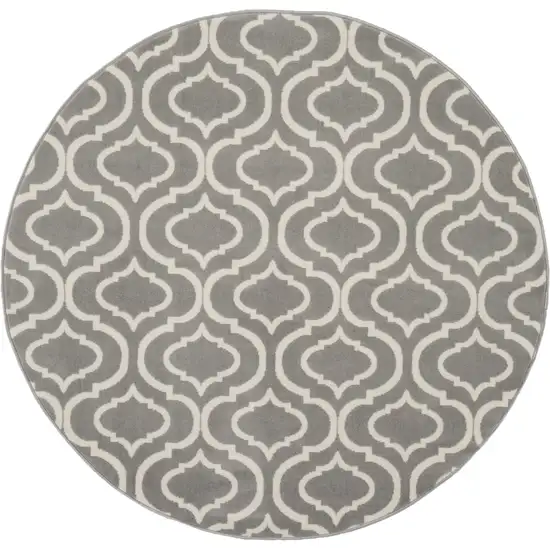 5' Gray Round Moroccan Power Loom Area Rug Photo 1