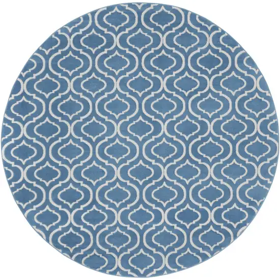 8' Gray Round Moroccan Power Loom Area Rug Photo 5