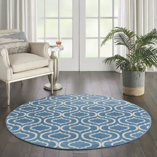 5' Gray Round Moroccan Power Loom Area Rug Photo 5