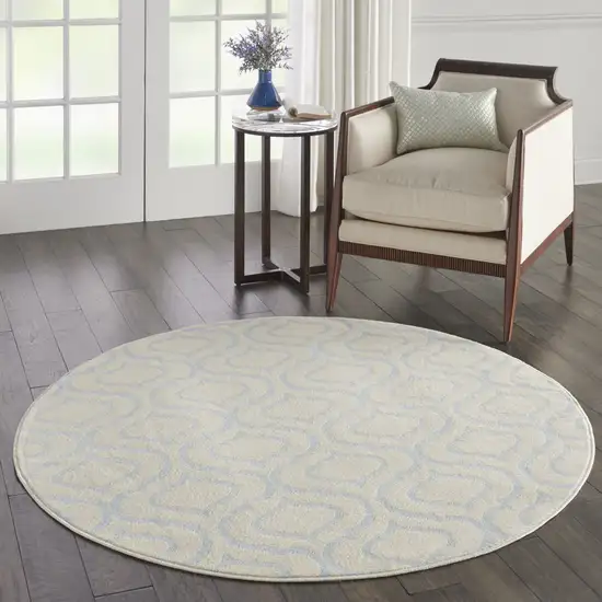 5' Gray Round Moroccan Power Loom Area Rug Photo 6