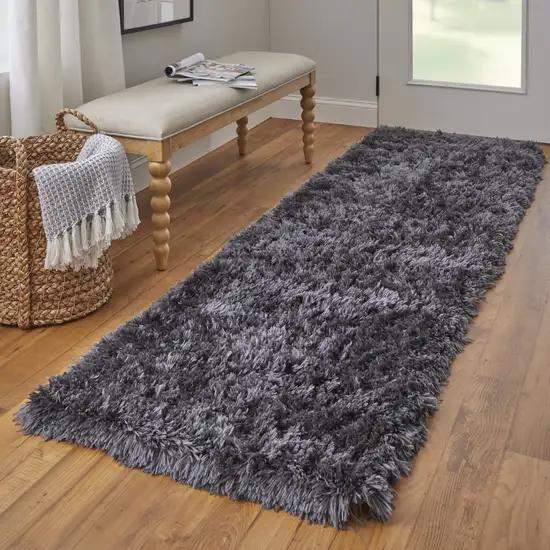 8' Gray Shag Hand Tufted Runner Rug Photo 6