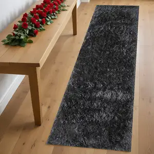 Photo of 8' Gray Shag Hand Tufted Runner Rug