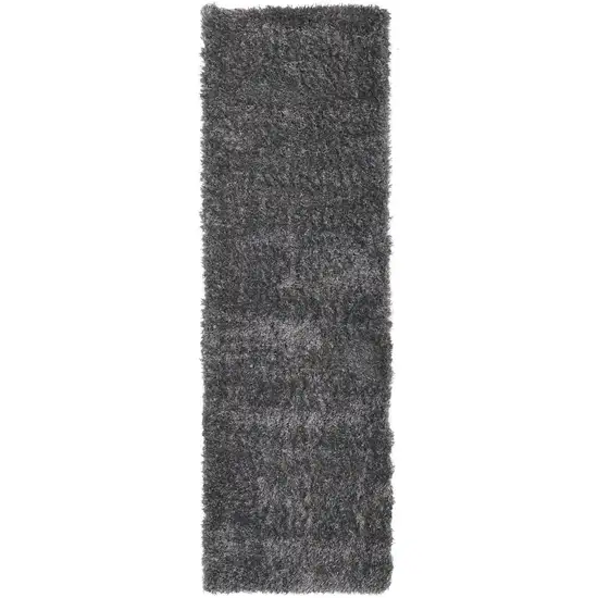 8' Gray Shag Power Loom Runner Rug Photo 2