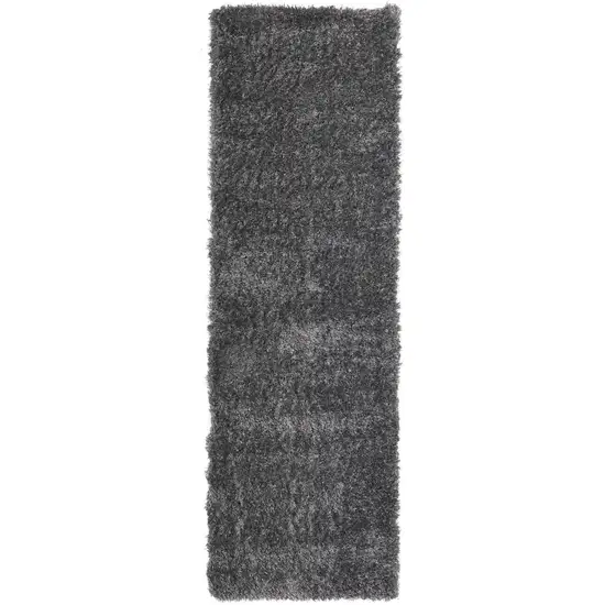 8' Gray Shag Power Loom Runner Rug Photo 4