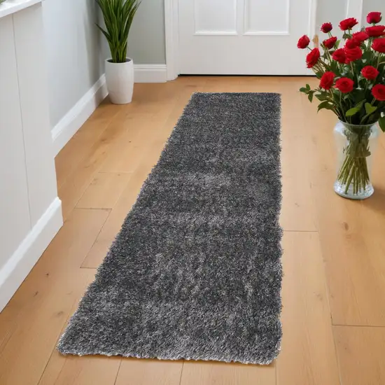 8' Gray Shag Power Loom Runner Rug Photo 1