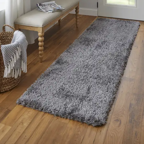 8' Gray Shag Power Loom Runner Rug Photo 6