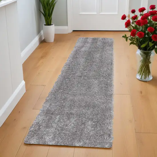 8' Gray Shag Power Loom Runner Rug Photo 1